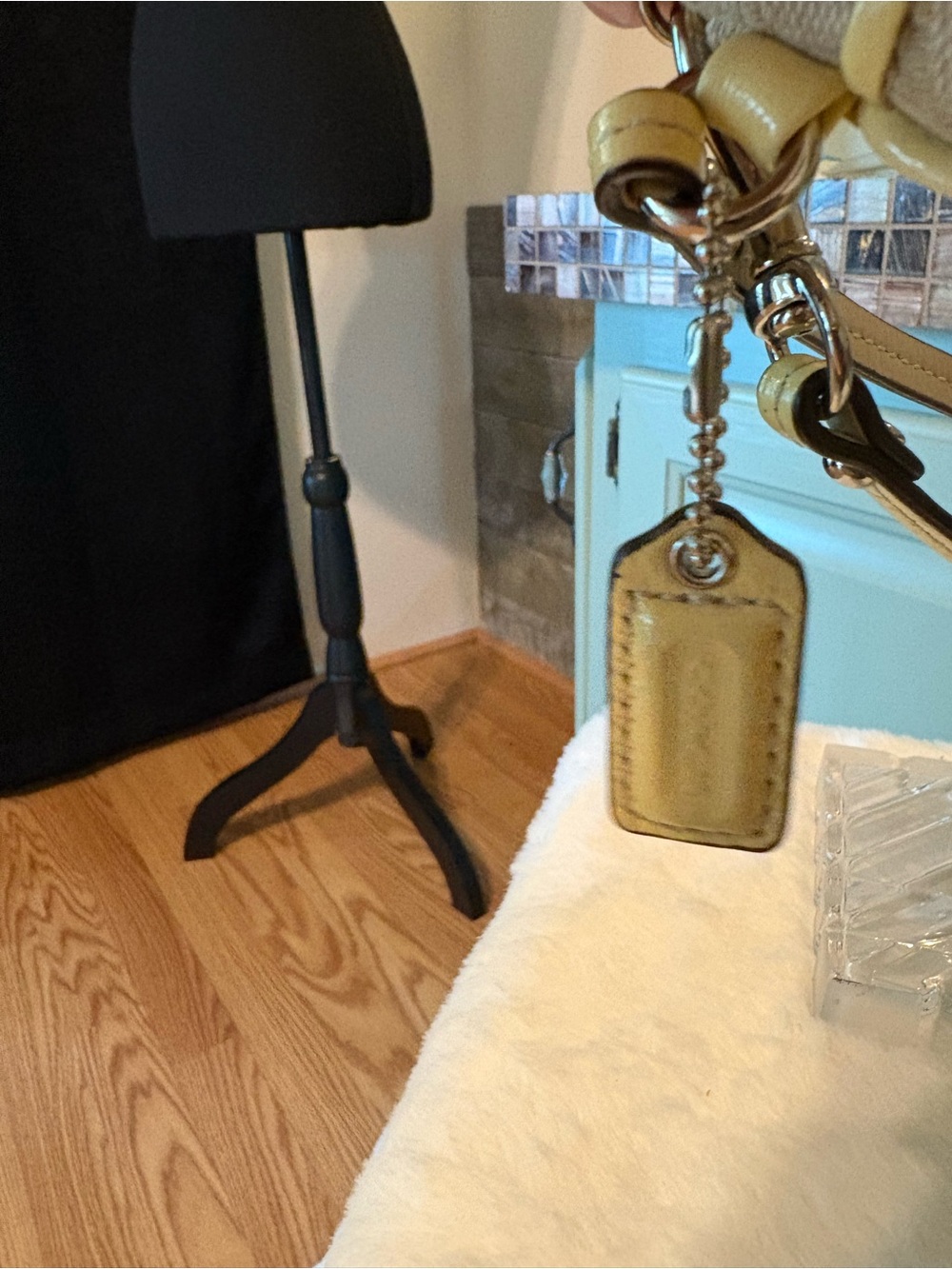 Coach Beige Signature Canvas Wristlet with Yellow Trim and Strap - Picture 3 of 5